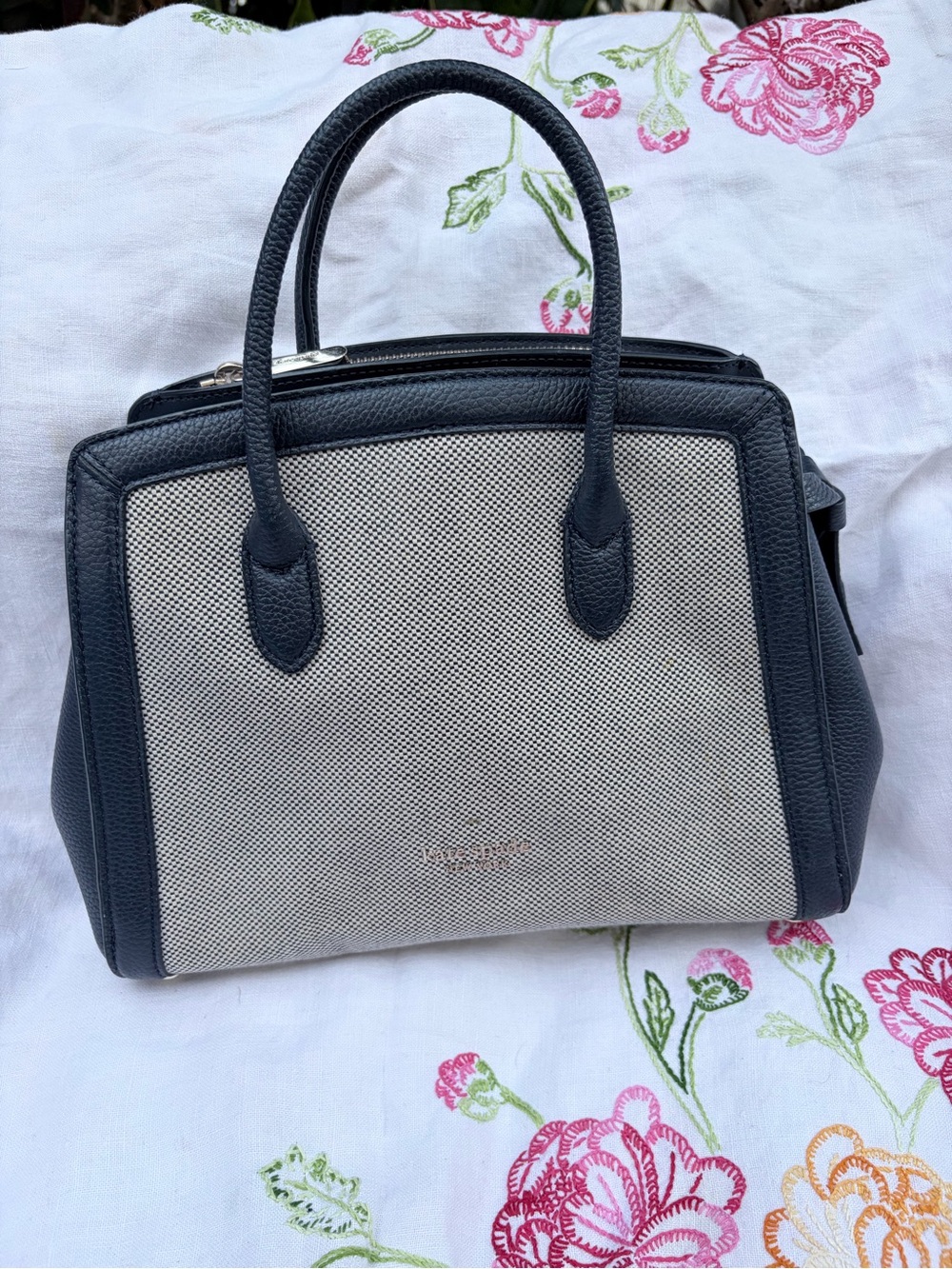 kate spade Black and Cream Canvas Satchel